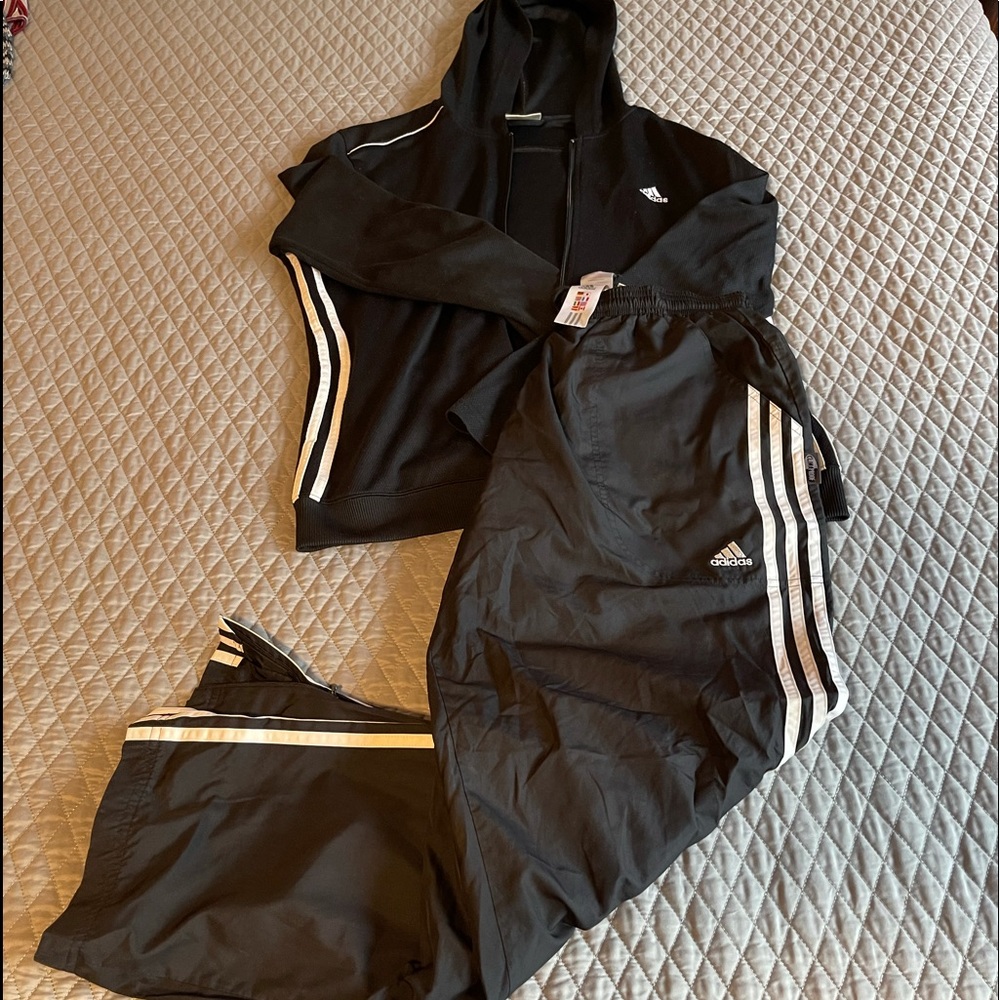 Addias black track suit size large jacket med pants